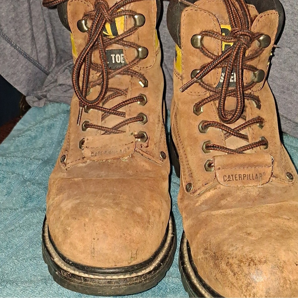 Caterpillar CAT Leather Steel Toe Safety Brown Lace-Up Work Boots
